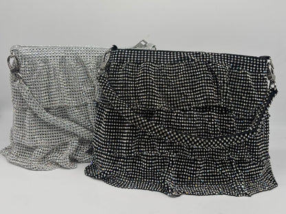 Luxury Rhinestone Ruffle Handbags – Gold, Black & Silver
