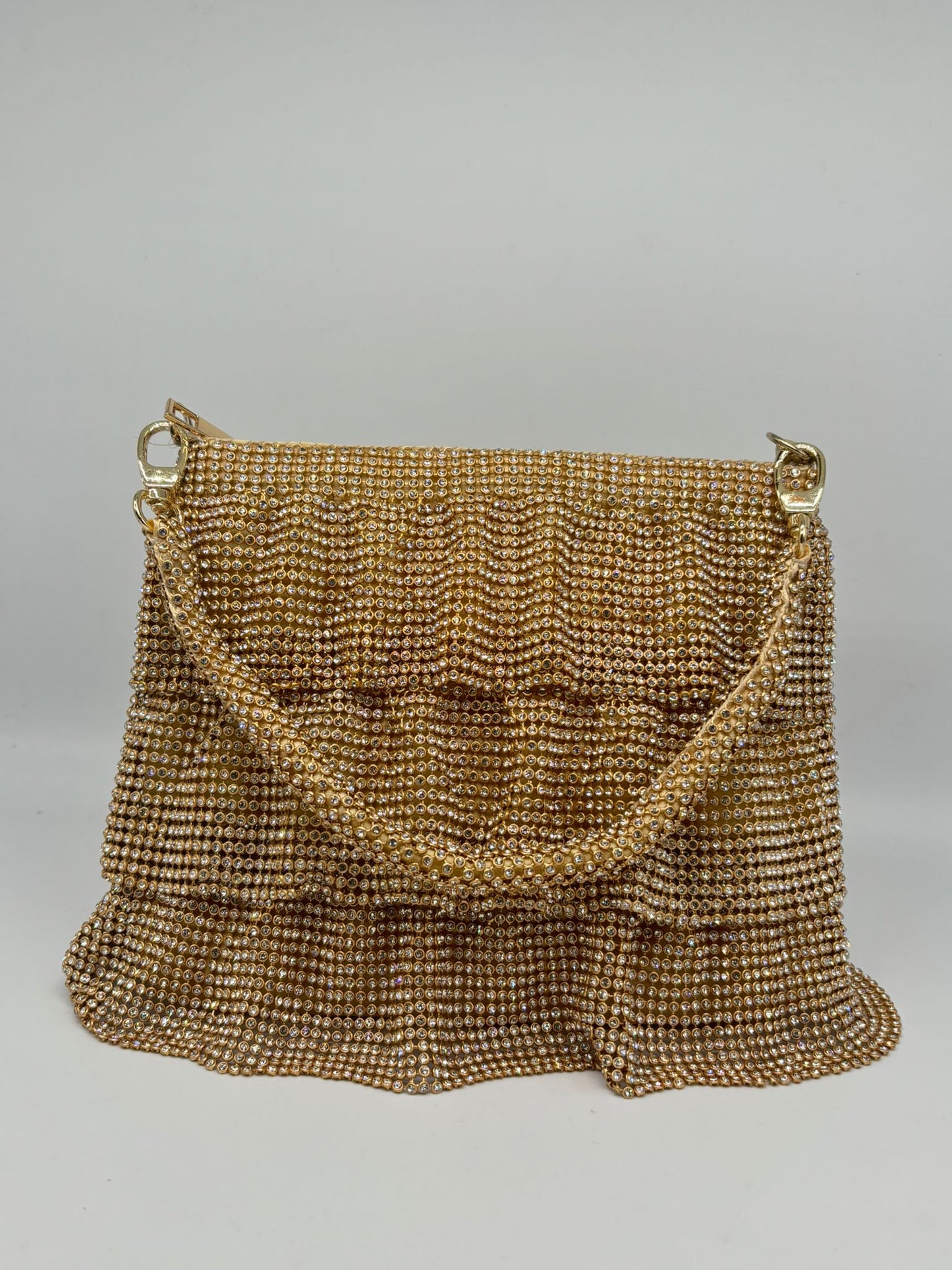 Luxury Rhinestone Ruffle Handbags – Gold, Black & Silver