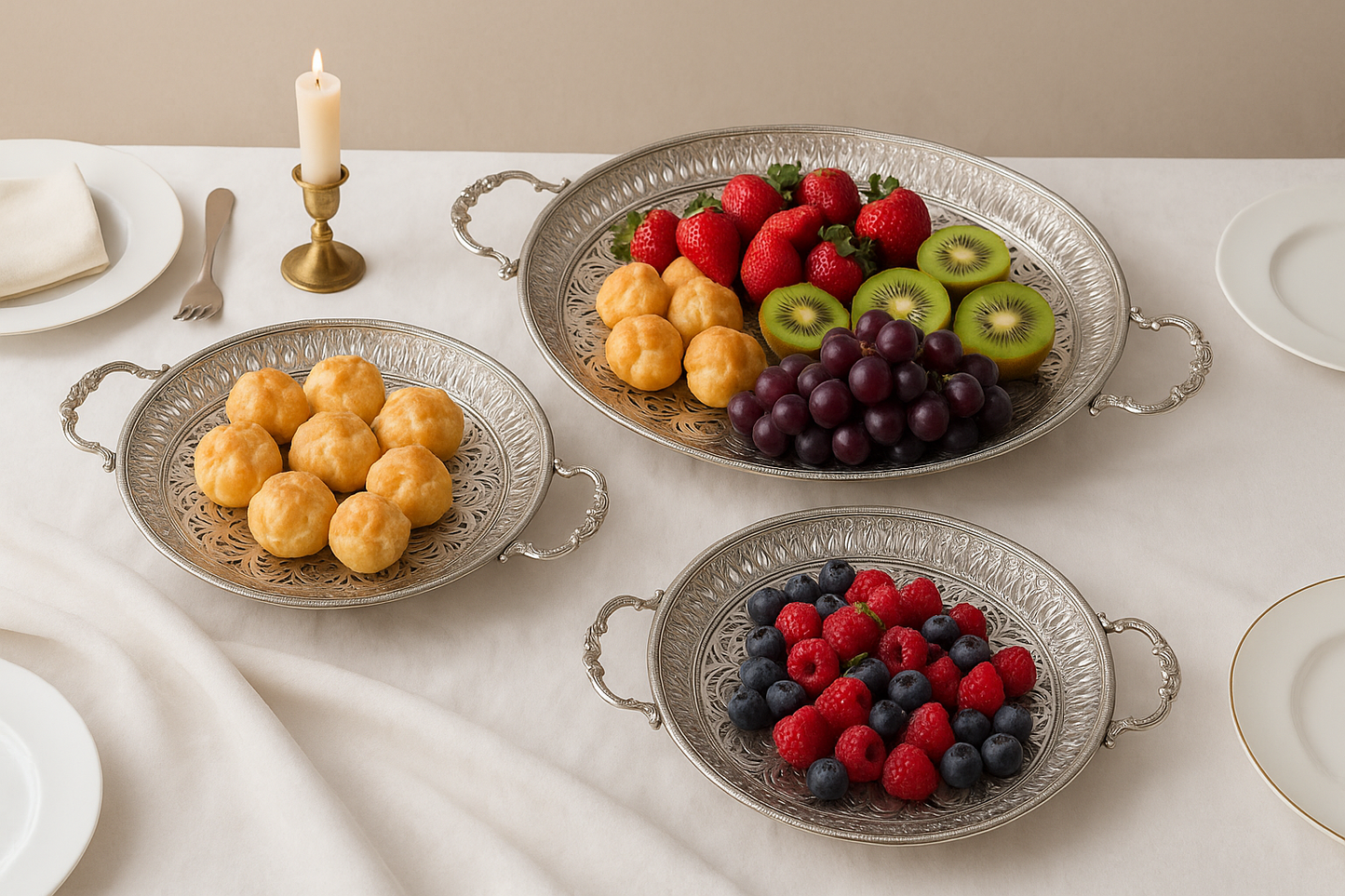 Textured Silver Trays – 13", 15.5", 17"