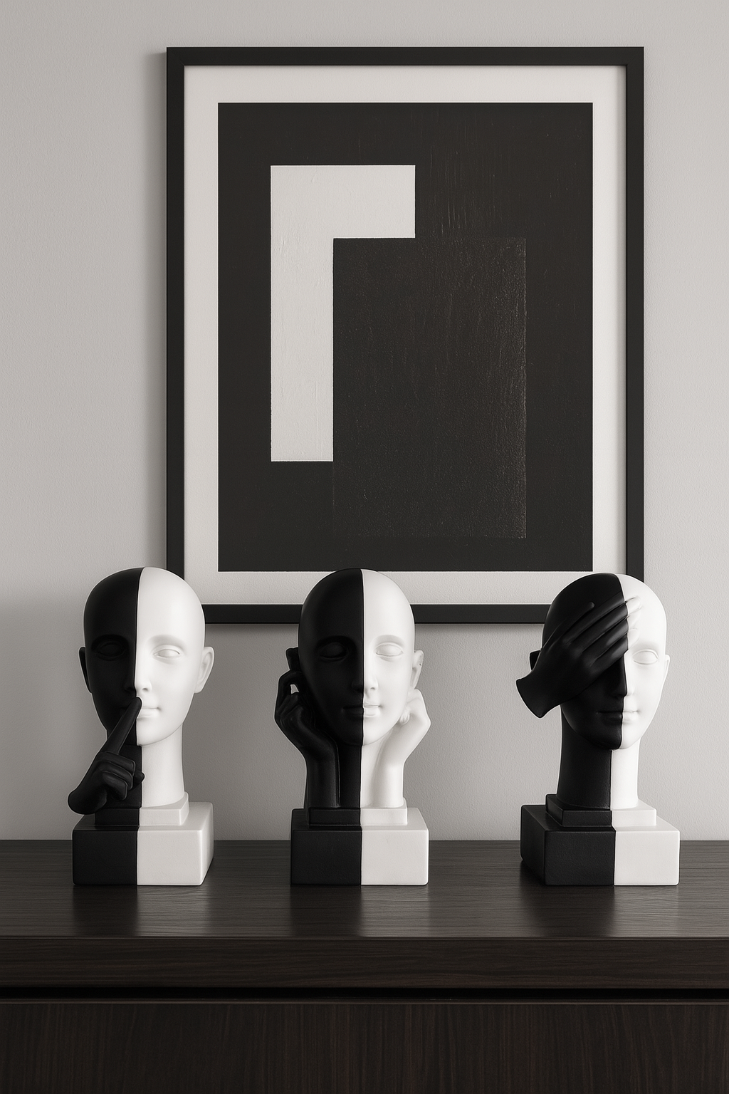 Modern Abstract Half-Face Sculptures – Pottery Clay, 8.5” Decorative Art