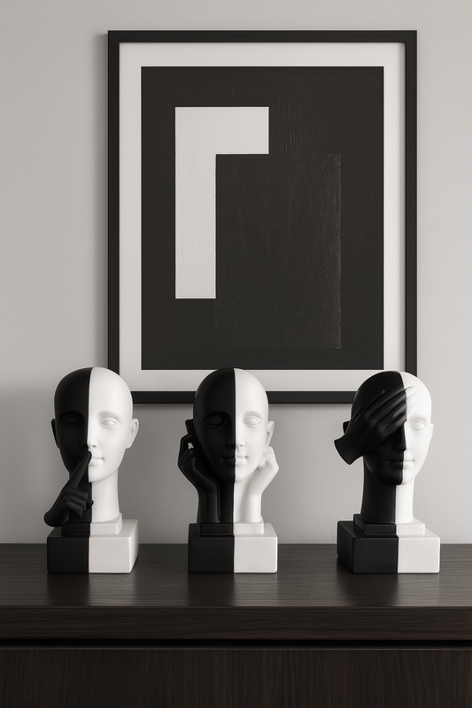 Modern Abstract Half-Face Sculptures – Pottery Clay, 8.5” Decorative Art