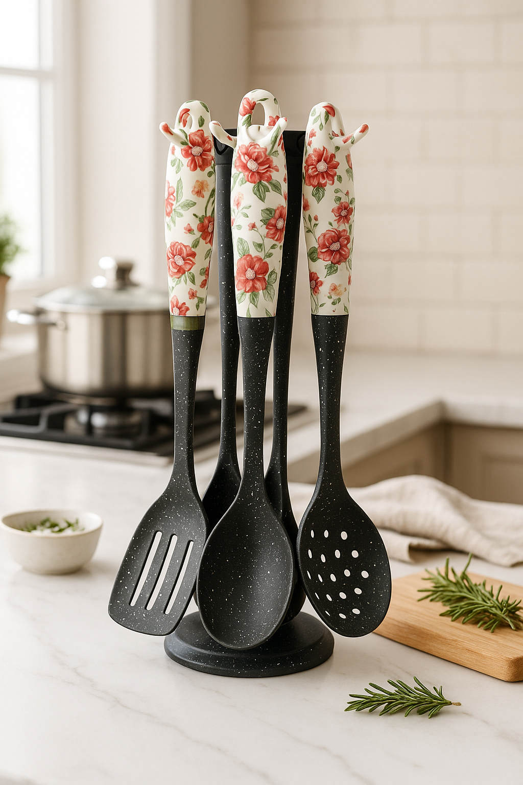 MAXBQSCH 7-Piece Heat-Resistant Nylon Kitchen Utensils Set with Holder – BPA-Free & Nonstick Safe