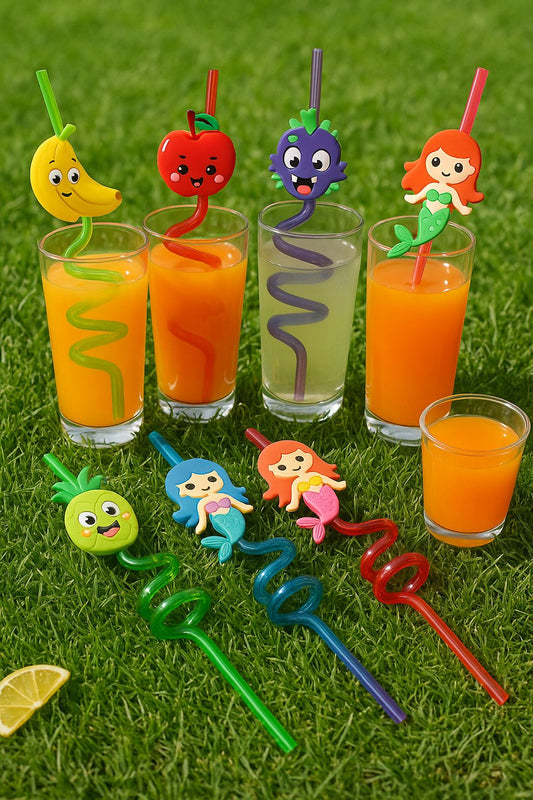 Fun Spiral Straws with Cute Charms – Set of 4 (11” Height)