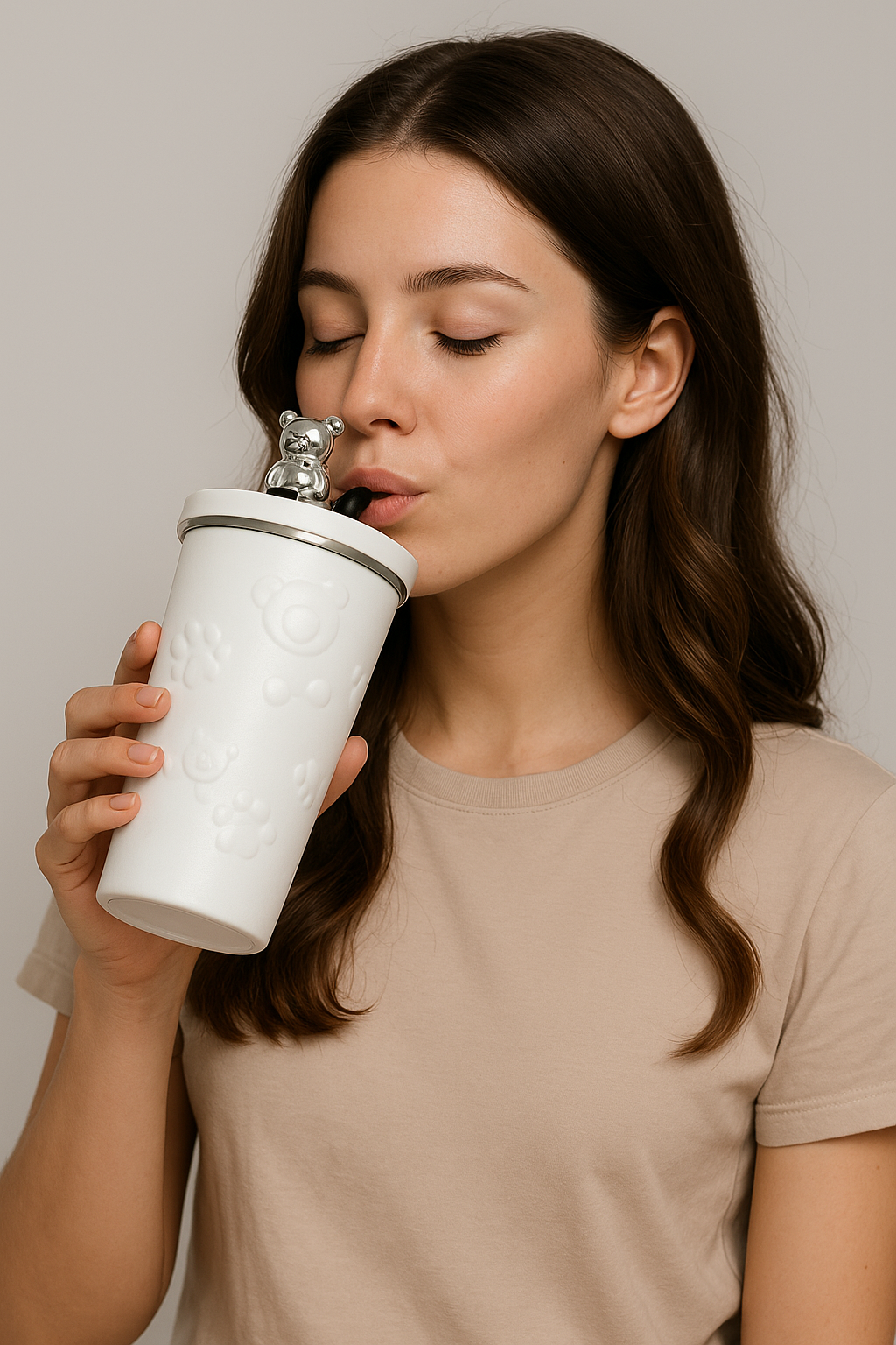 Cute Teddy Bear Insulated Tumbler with Lid – 500ml