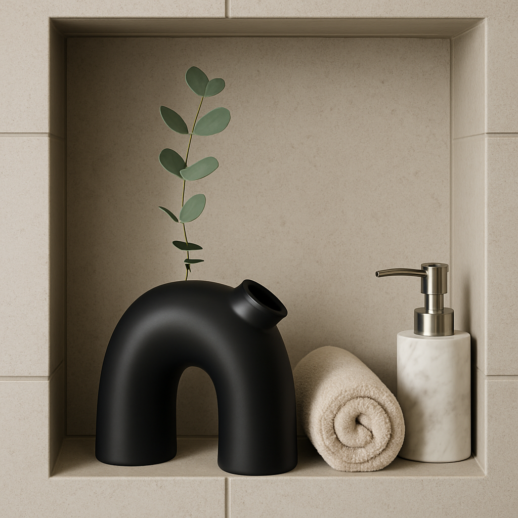 Modern Arch Resin Vase – Matte Black, 6" Tall