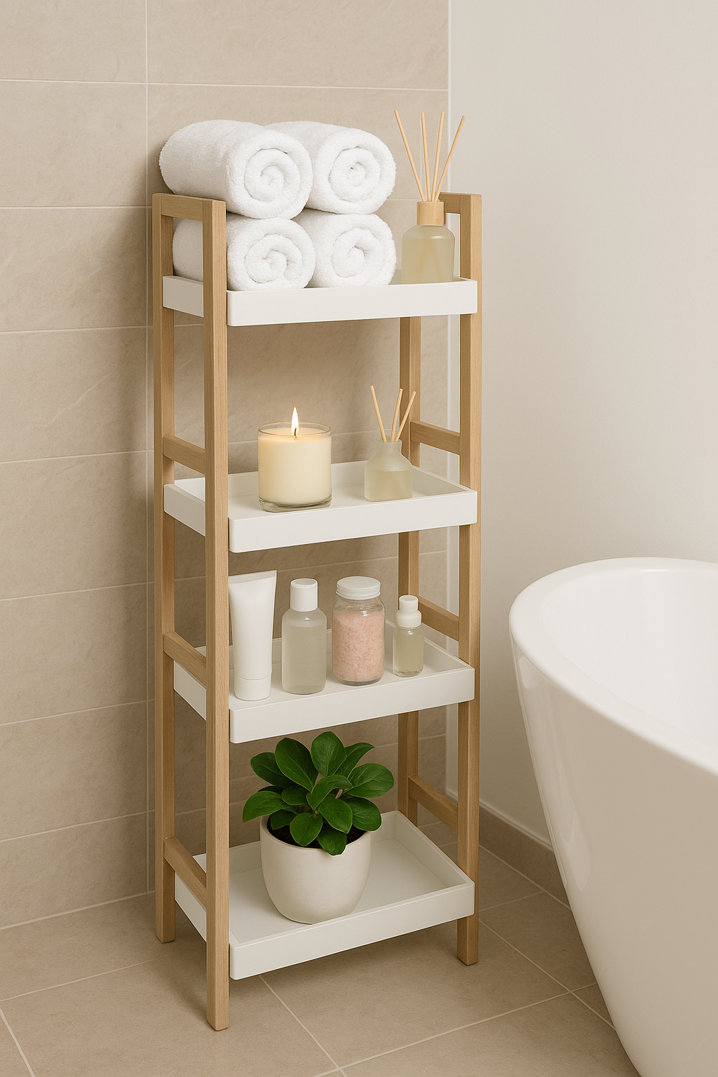 4-Tier Wooden Shelf Rack – 43.5” Tall Storage Organizer